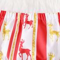 Christmas 2pcs Baby Girl 100% Cotton Red Bow Front Shirred Camisole and Allover Deer Print Striped Shorts Set Red image 5