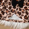 طفلة سوداء ضلع مكشكشة طويلة الأكمام تقسم القوس الأمامي طباعة الفهد فستان تنحنح الخزامى كتلة اللون image 5
