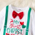 Christmas 3pcs Baby Boy Letter Print Long-sleeve Bow Tie Romper and Deer Graphic Pants with Headband Set REDWHITE image 3