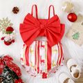 Christmas 2pcs Baby Girl 100% Cotton Red Bow Front Shirred Camisole and Allover Deer Print Striped Shorts Set Red image 1