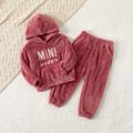 Mommy and Me Letter Embroidered Long-sleeve Thermal Fuzzy Hoodies and Pants Sets Dark Pink image 5