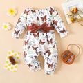 Baby Girl Allover Butterfly Print Off Shoulder Long-sleeve Belted Jumpsuit ColorBlock image 1