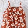 2pcs Baby Girl Solid Rib Knit Long-sleeve Top and Allover Daisy Floral Print Bow Front Cami Jumpsuit Set Brown image 5