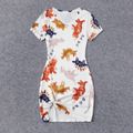 Family Matching Allover Dinosaur Print Twist Knot Bodycon Dresses and Short-sleeve T-shirts Sets White image 2