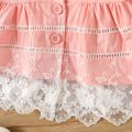 100% Cotton Baby Girl Lace Spliced Ruffle Trim Long-sleeve Single Breasted Coat Pink image 4