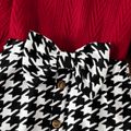 2pcs Toddler Girl Christmas Ruffled Textured Tee and Bowknot Design Houndstooth Skirt Set WineRed image 5