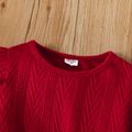 2pcs Toddler Girl Ruffled Textured Tee and Bowknot Design Houndstooth Skirt Set WineRed image 3