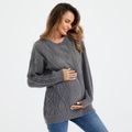 Maternity Solid Long-sleeve Diamond & Cable Knit Sweater Grey