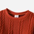 Mommy and Me Solid Cable Knit Textured Drop Shoulder Long-sleeve Pullover and Shorts Sets Reddishbrown image 4