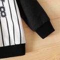 2pcs Baby Boy Letter & Number Print Striped Long-sleeve Sweatshirt and Sweatpants Set BlackandWhite image 4