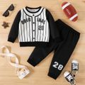 2pcs Baby Boy Letter & Number Print Striped Long-sleeve Sweatshirt and Sweatpants Set BlackandWhite image 1