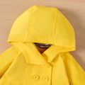 100% Cotton Baby Girl Striped Lining Yellow Double Breasted Long-sleeve Hooded Trench Coat Yellow image 3