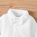 Baby Boy/Girl Bow Front Solid Thickened Quilted Long-sleeve Button Up Romper White