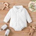 Baby Boy/Girl Bow Front Solid Thickened Quilted Long-sleeve Button Up Romper White image 2