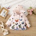 Baby Girl Allover Butterfly Print Thickened Thermal Lined Quilted Long-sleeve Hooded Coat Multi-color