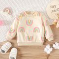 Baby Boy/Girl Allover Rainbow Print Long-sleeve Fuzzy Sweatshirt Beige