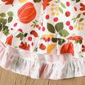 Toddler Girl Thanksgiving Pumpkin Graphic Bowknot Design Ruffled Long-sleeve Dress Colorful image 4