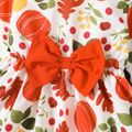 Toddler Girl Thanksgiving Pumpkin Graphic Bowknot Design Ruffled Long-sleeve Dress Colorful image 5