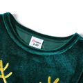 Christmas Sibling Matching Deer Embroidered Green Velvet Long-sleeve Spliced Mesh Dresses blackishgreen image 4