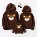 Family Matching Bear Embroidered Brown Long-sleeve Hoodies Brown