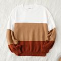 Mommy and Me Colorblock Drop Shoulder Long-sleeve Knitted Sweater CoffeeRed