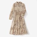 Family Matching Allover Print Mock Neck Long-sleeve Button Front Midi Dresses and Colorblock Rib Knit Tops Sets Apricot image 2