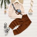 2pcs Toddler Boy Bear Embroidered Sweatshirt and Pocket Design Pants Set Apricot image 1