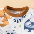 2pcs Baby Boy 95% Cotton Solid Sweatpants and Allover Animal Print Long-sleeve Sweatshirt Set Brown image 3