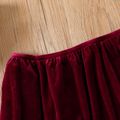 2pcs Kid Girl Off Shoulder Velvet Long-sleeve Tee and Flared Pants Set Deep Magenta image 2