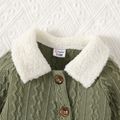 Baby Boy Rainbow Detail Sherpa Fleece Collar Spliced Long-sleeve Button Front Cable Knit Jumpsuit Army green image 4