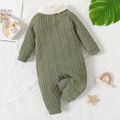 Baby Boy Rainbow Detail Sherpa Fleece Collar Spliced Long-sleeve Button Front Cable Knit Jumpsuit Army green