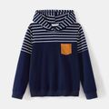 Family Matching Blue Striped Spliced Long-sleeve Hoodies Blue image 3