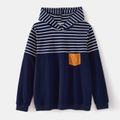 Family Matching Blue Striped Spliced Long-sleeve Hoodies Blue