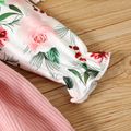 2pcs Baby Girl Ruffle Trim Long-sleeve Floral Print Spliced Corduroy Bow Front Dress with Headband Set Pink image 4