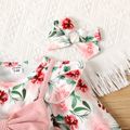 2pcs Baby Girl Ruffle Trim Long-sleeve Floral Print Spliced Corduroy Bow Front Dress with Headband Set Pink image 3