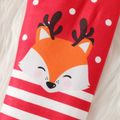 Kid Girl Christmas Fox Print Polka dots Striped Elasticized Leggings Red image 3