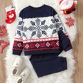 2pcs Kid Boy Christmas Snowflake Print Sweatshirt and Elasticized Pants Set Dark Blue image 2