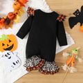 Halloween Baby Girl Plaid & Leopard Print Ruffle Trim Long-sleeve Layered Bell Bottom Graphic Jumpsuit Black