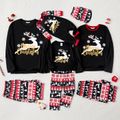 Christmas Family Matching Deer & Letter Print Black Long-sleeve Pajamas Sets (Flame Resistant) Black image 3