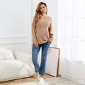 Maternity Solid Waffle Long-sleeve Sweater Brown