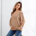 Maternity Solid Waffle Long-sleeve Sweater Brown