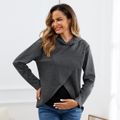 Maternity Criss Cross Front Long-sleeve Hooded Pullover Grey image 3
