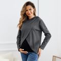 Maternity Criss Cross Front Long-sleeve Hooded Pullover Grey image 1
