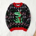 Christmas Dinosaur Graphic Knitted Sweater for Mom and Me Black image 2