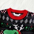 Christmas Dinosaur Graphic Knitted Sweater for Mom and Me Black image 3