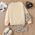 2pcs Kid Girl Leopard Letter Print Sweatshirt and Elasticized Leggings Set Apricot image 2