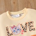 2pcs Kid Girl Leopard Letter Print Sweatshirt and Elasticized Leggings Set Apricot image 4