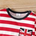 2pcs Baby Boy/Girl Long-sleeve Striped Jumpsuit with Bucket Hat Set Red image 2