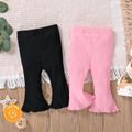 Baby Girl 95% Cotton Solid Rib Knit Bell Bottom Pants Leggings Pink