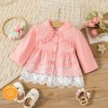 100% Cotton Baby Girl Lace Spliced Ruffle Trim Long-sleeve Single Breasted Coat Pink image 1